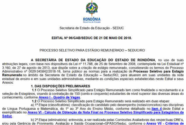 Seduc abre 150 vagas de estágio remunerado para atender unidades escolares e administrativas da rede estadual
