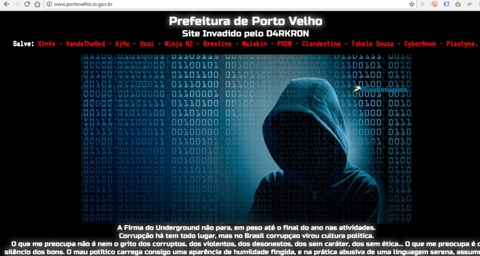 Site da Prefeitura de Porto Velho Ã© invadido por hackers