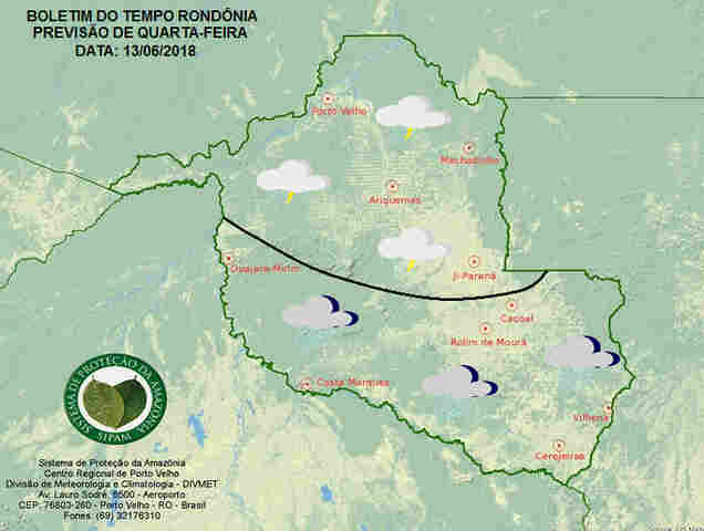 Sipam prevê nova frente fria a partir desta quarta no Cone Sul e em todo o Estado na quinta