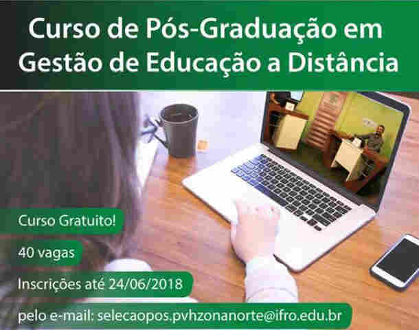 Ifro está com inscrições abertas para curso de pós-graduação em Gestão da Educação a Distância