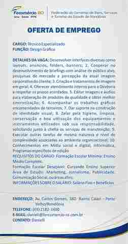 Fecomércio contrata técnico especializado  em Design gráfico