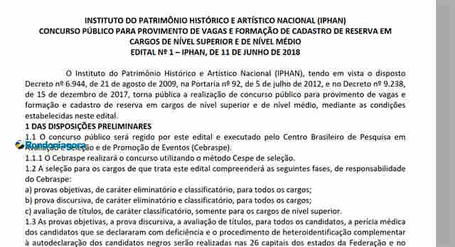 Iphan divulga edital de concurso público para mais de 400 vagas e salários de até R$ 5.035,29