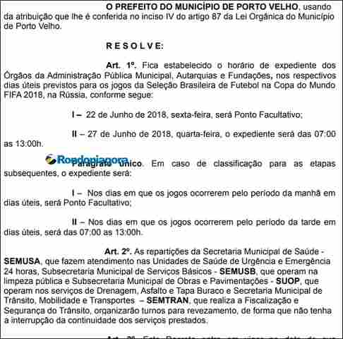 Copa: Órgãos públicos da Capital não abrem na próxima sexta-feira