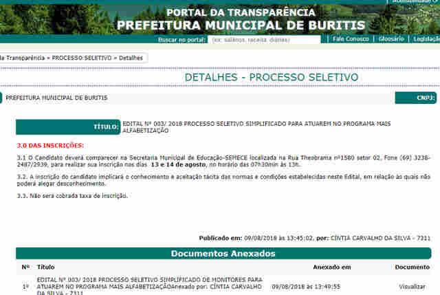 Prefeitura de Buritis abre processo seletivo para assistentes de alfabetização