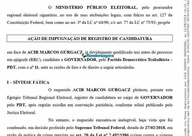 Ministério Público Eleitoral pede impugnação do registro de Acir Gurgacz