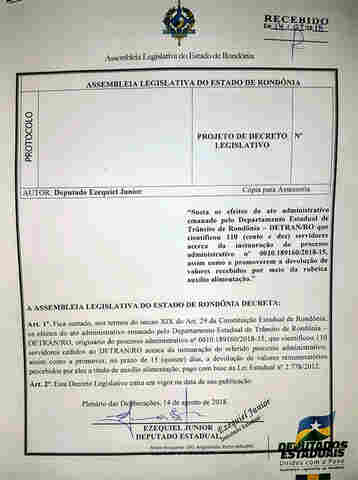 Ezequiel Júnior apresenta projeto de decreto Legislativo sustando efeitos de exigência do Detran