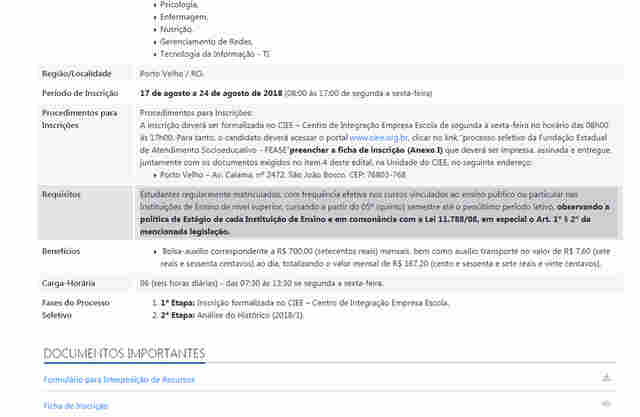 Abertas inscrições para seleção de estagiários à Fundação de Atendimento Socioeducativo de Rondônia