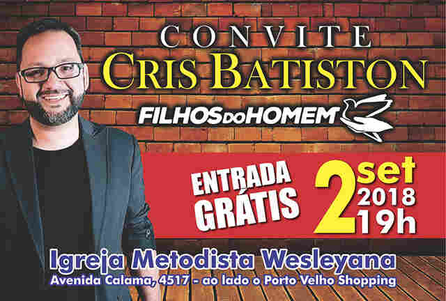 Cantor gospel Cris Batiston realiza show gratuito no próximo domingo em Porto Velho