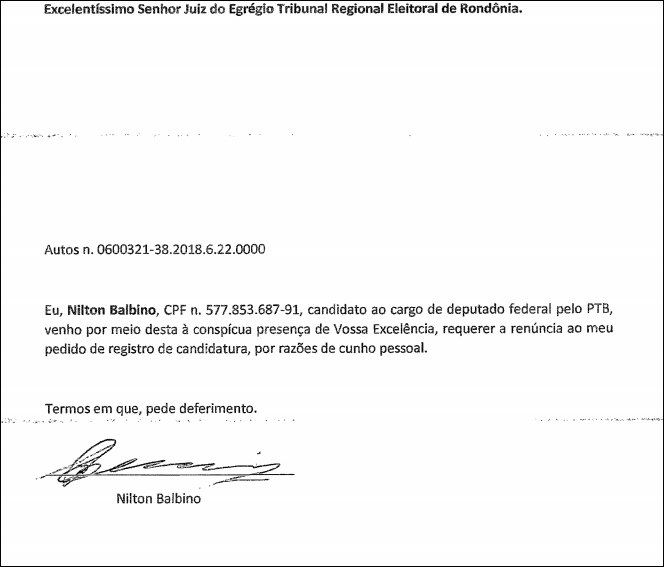 Condenado a seis anos de prisão pelo Supremo, Nilton Capixaba renuncia candidatura a reeleição
