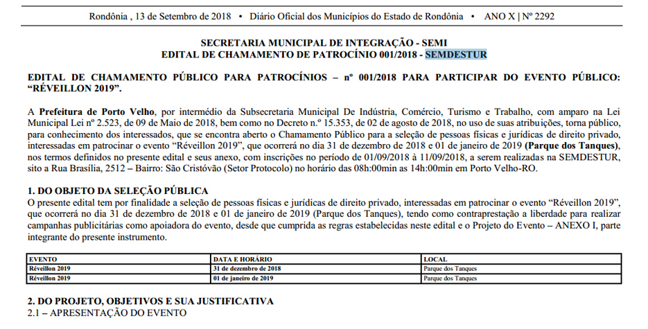 Prefeitura busca parceiros para realização dos eventos alusivos ao réveillon 2019