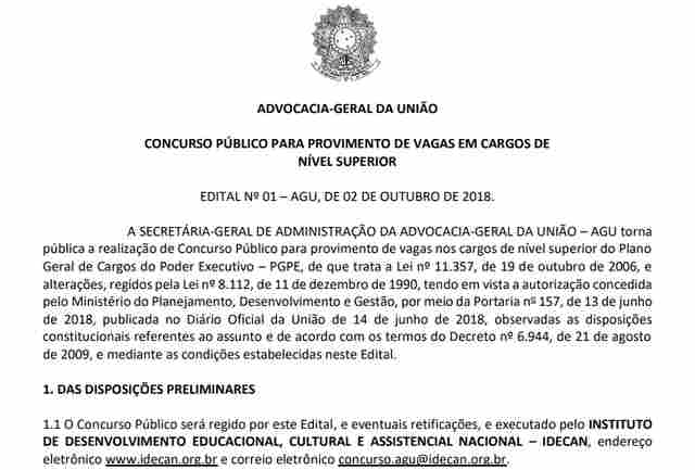 Saiu o edital do concurso da AGU com 100 vagas