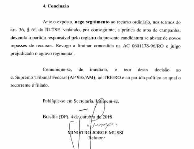 Confira a íntegra da decisão do TSE que enterrou a candidatura de Acir Gurgacz