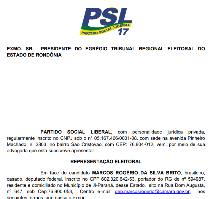 PSL vai à justiça contra Marcos Rogério por uso da imagem de Bolsonaro