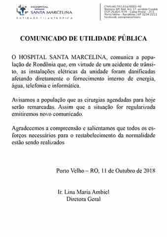 Hospital Santa Marcelina suspende cirurgias agendadas para esta quinta-feira