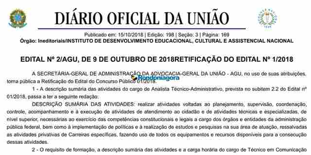 AGU anuncia a retificação do concurso público com 100 vagas; inscrições seguem abertas