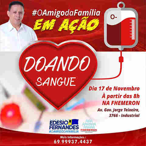 Vereador Edesio convida para campanha de doação de Sangue