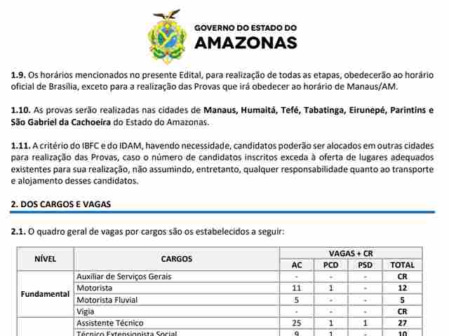 227 vagas: Segue até dia 7 período de inscrições para concurso no Amazonas com provas em Humaitá