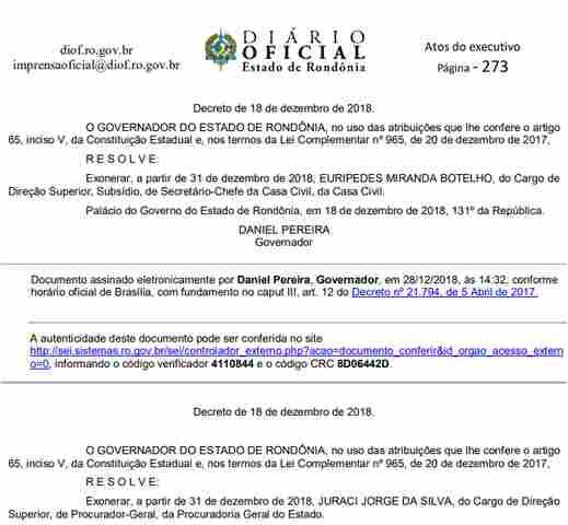 Diário Oficial publica exoneração de 2.013 comissionados em Rondônia; secretários assumem na sexta