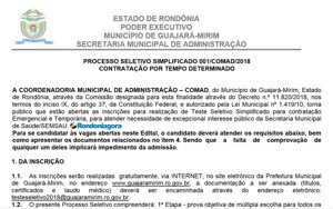 Abertas inscrições para Prefeitura de Guajará-Mirim com salários de até R$ 6.292