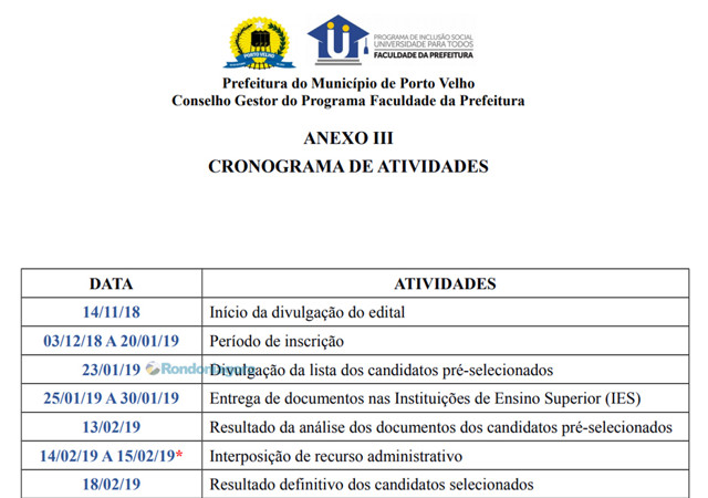 Inscrições para bolsas do programa Faculdade da Prefeitura de Porto Velho seguem abertas