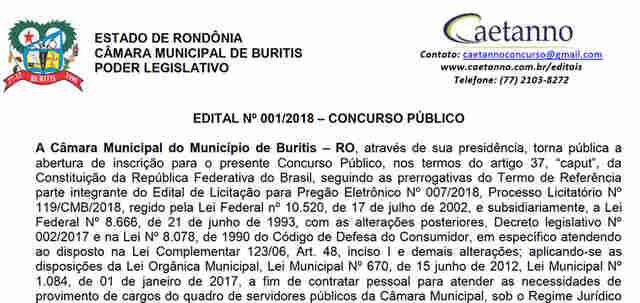 Câmara de Buritis abre inscrições para cargos de nível superior com salário de até R$ 4 mil