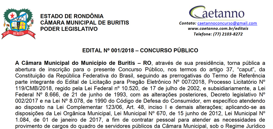 Câmara de Buritis abre inscrições para cargos de nível superior com salário de até R$ 4 mil