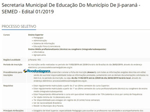 Semed de Ji-Paraná abre seleção para estagiários de nível médio técnico e superior