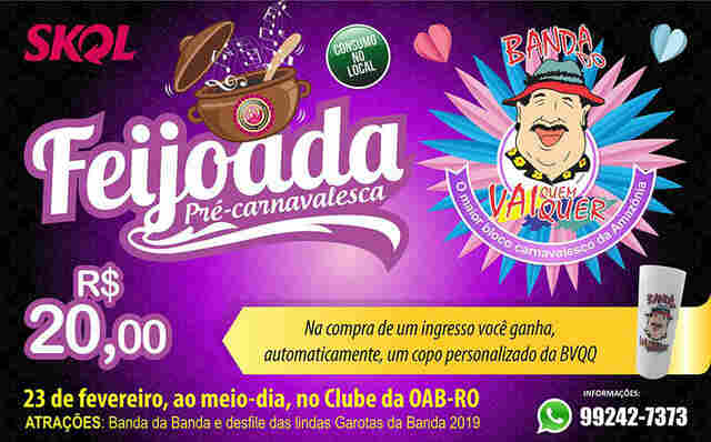 Feijoada pré-carnavalesca da Banda do Vai Quem Quer será neste sábado, na Sede da OAB