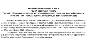 Concurso da PRF é suspenso por decisão da Justiça do Ceará