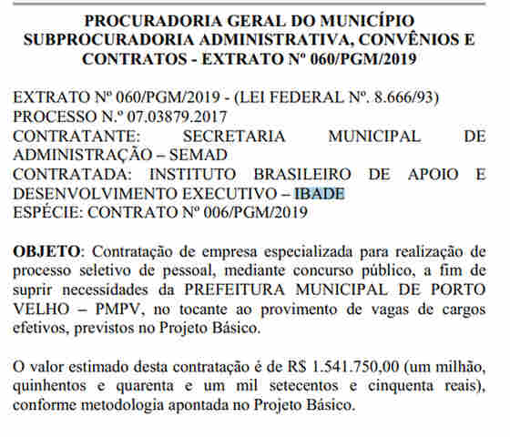 Prefeitura contrata banca Ibade para realizar concurso público