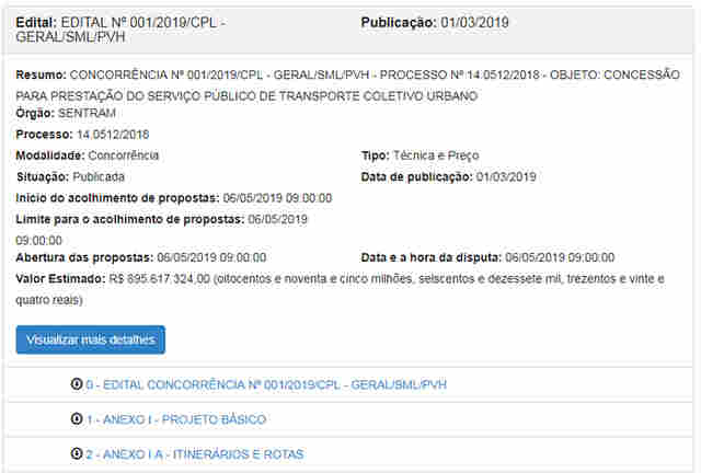 Publicado o edital de licitação para o transporte coletivo; valor estimado é de quase R$ 900 milhões