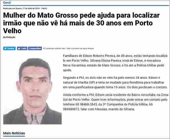 Após publicação de notícia, irmãos que não se falavam há 36 anos retomam contato