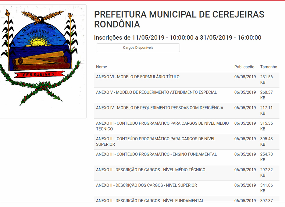 Divulgado edital do concurso público de Cerejeiras com quase 100 vagas e salários de até R$ 7,7 mil