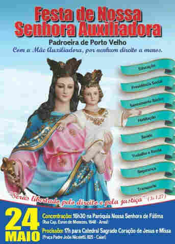 Dia de Nossa Senhora Auxiliadora será celebrado com procissão e missa em Porto Velho