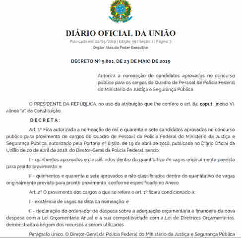 Governo autoriza nomeação de 1.047 aprovados em concurso da Polícia Federal