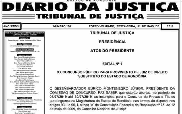 Tribunal de Justiça de Rondônia publica edital de concurso para juiz com salários de R$ 28.884,20