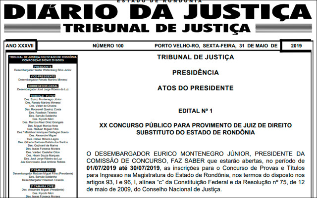 Resultado de imagem para Tribunal de Justiça de Rondônia publica edital de concurso com salários de R$ 28.884,20