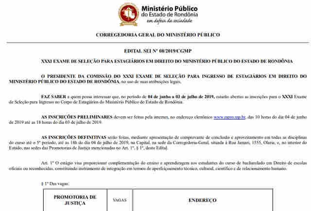 MP abre inscrições para seleção de estagiários em Direito na próxima terça-feira