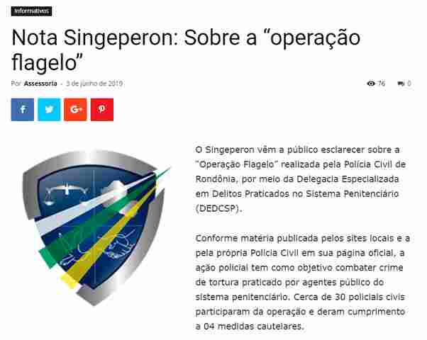 Singeperon se manifesta sobre operação que prendeu agentes