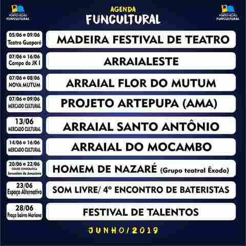 Prefeitura divulga agenda dos eventos culturais do mês de junho em Porto Velho
