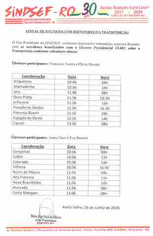 Sindsef divulga calendário de reuniões para tratar sobre Decreto da Transposição