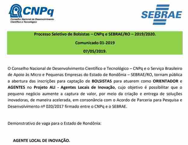 Inscrições para o processo seletivo no Sebrae em Rondônia seguem até a terça