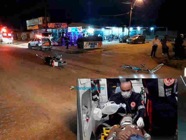 Ciclista fica gravemente ferido em acidente com moto na Capital