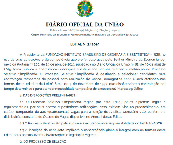 IBGE abre seleção com salários de  R$ 4.200; há vagas para Rondônia