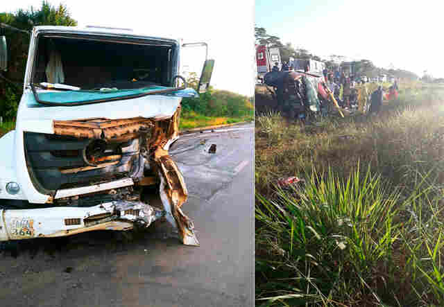 Colisão frontal entre caminhonete e caminhão mata um na BR-421