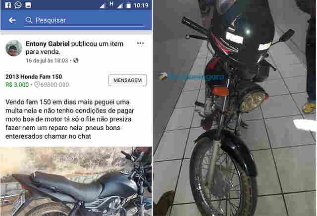 Dono reconhece moto furtada sendo vendida na internet; vendedora diz que também caiu em golpe