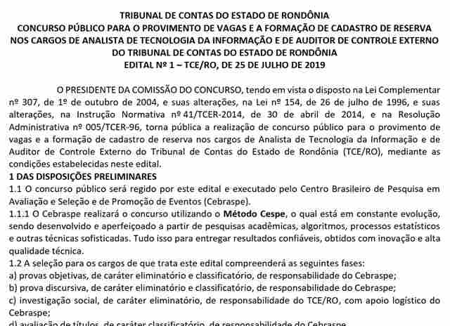 Tribunal de Contas de Rondônia divulga editais de concursos com 14 vagas e salários de até R$ 35.462,22