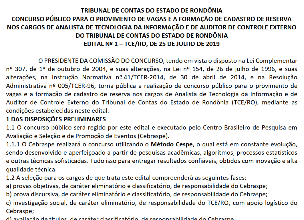Tribunal de Contas de Rondônia divulga editais de concursos com 14 vagas e salários de até R$ 35.462,22
