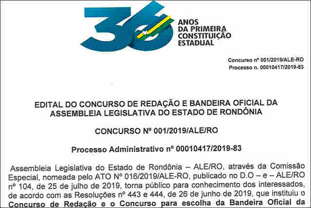 Confira o edital dos concursos de Redação e da Bandeira Oficial da Assembleia Legislativa