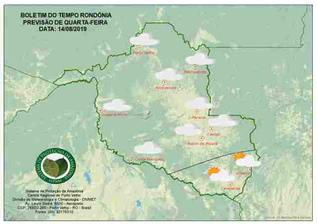 Temperatura será amena em Rondônia nesta quarta-feira, prevê o Sipam